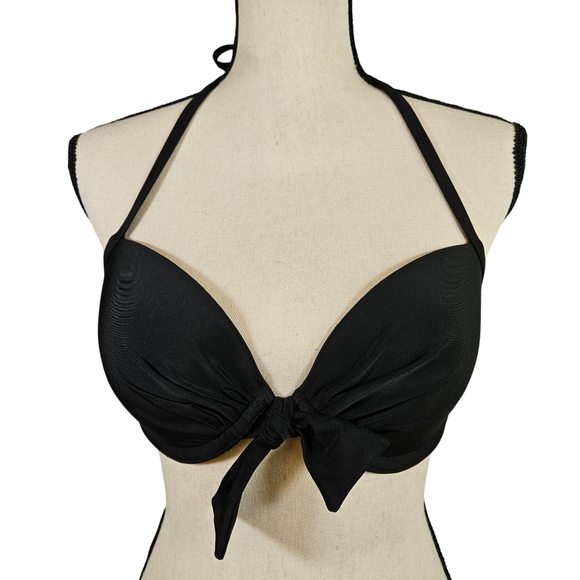 Aerie Black Swim Top, Size 34 D, Tie Neck, Hook Back Closure - Picture 1 of 14